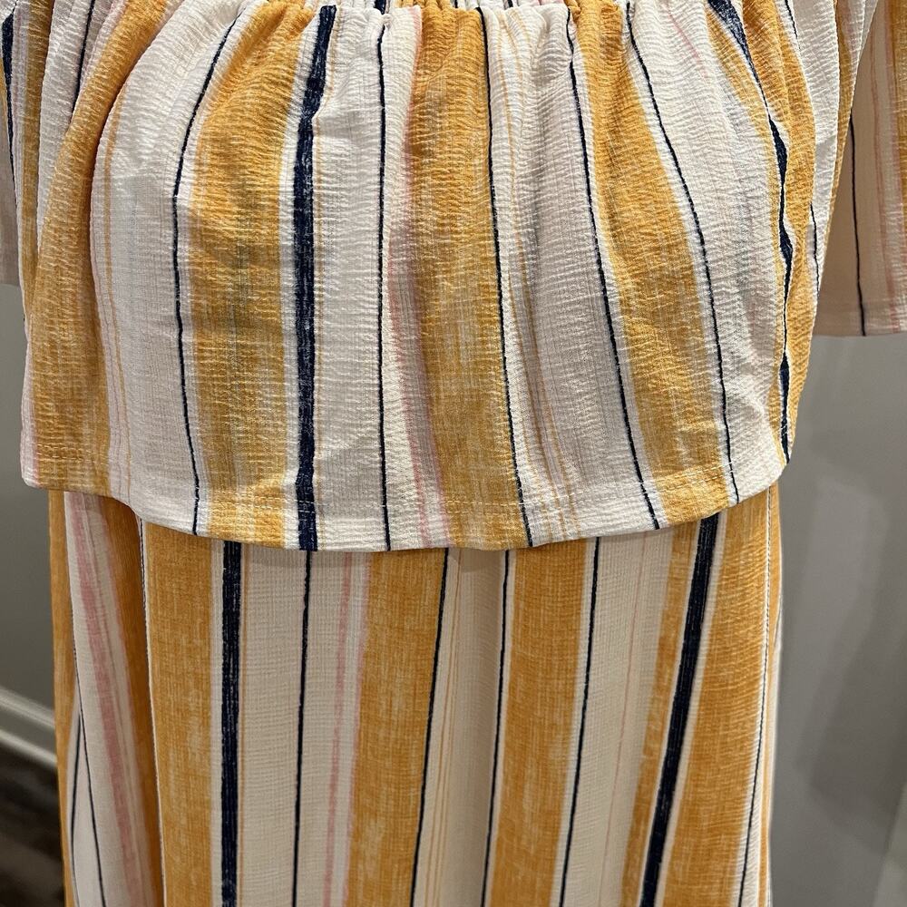 Lauren Conrad Off The Shoulder Gauzy Top Shirt Size L Yellow Striped Festival - Picture 3 of 5